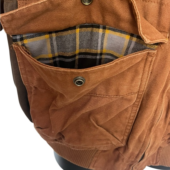 Walls Canvas Hooded Jacket XL Quilted Flannel Lined Brown Elbow Patches EnDura - Picture 6 of 14